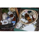 Two boxes of mixed ceramics to include large pancheon, Portmerion, Royal Crown Derby etc.