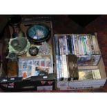 Two boxes of mixed ceramics and collectables including Lilliput Lane cottage, commemorative wares,