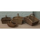 Four various vintage wicker baskets