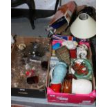 Three boxes of miscellaneous to include ceramics, glassware, tablelamps etc.