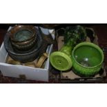 Two boxes of miscellaneous including copper and brasswares, continental jardiniere (AF) etc.