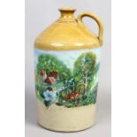 A stoneware flagon with cottage art decoration