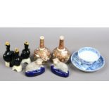 A mixed collection of ceramics including a pair of Satsuma vases,