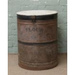 An antique tole ware tin flour bin.