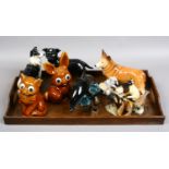 A carved oak tray and collection of ceramic animals to include Beswick Lladro, copper craft,
