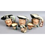 Six Royal Doulton character jugs.