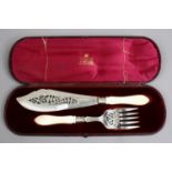 A cased pair of silver plated servers by Mappin & Webb,