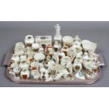 A tray of crested china including Goss, willow art, Arcadian etc.