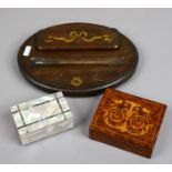 A Victorian mother of pearl and abalone shell parquetry trinket box,