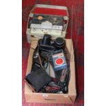 A box of vintage collectables including a CB radio and accessories,