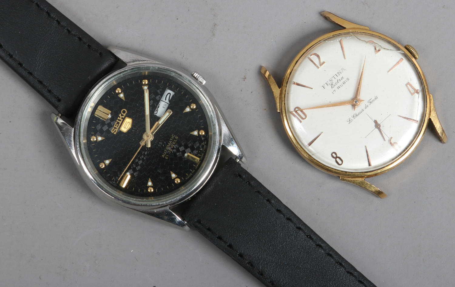 A gentleman's Seiko automatic wristwatch and a gold capped Festina watch head with subsidiary