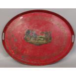 A large red toleware tray