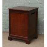 A mahogany linen box raised on bracket feet.