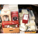 Two boxes of collectors dolls cabinet plates and Cherished teddies,
