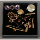 A box of mainly 9ct gold jewellery including St Christopher,