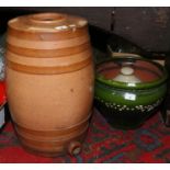 A large Lambeth salt glaze flagon together with a large green glaze planter (AF) and a stoneware