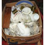 One box of ceramics and glassware to include Royal Doulton, Royal Albert, Hornsea, cut glass,