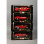 Four boxed Burgao 1/18 scale Diecast models of Ferrari.