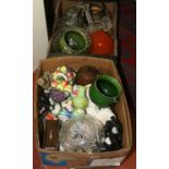 Two boxes of miscellaneous to include ceramics, glasswares, metalware, composite figures etc.