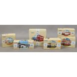 Six boxed Corgi Diecast models of buses from the classic range.