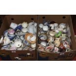 Two boxes of C19th English pottery and china, mainly teawares including Coalport and Derby etc.