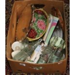 A box of miscellaneous to include Burleigh ware, Carltonware, glass storage bottles,