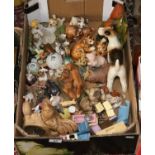 A box of mixed ornaments ceramic and composite, assorted dolls house furniture etc.
