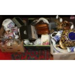 Three boxes of miscellaneous ceramics and glass etc including silver plate,