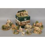 A collection of Lilliput Lane composite models of cottages etc including a boxed example.