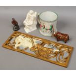 A group of collectables including an Art Nouveau style mirrored wall hanging,