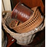 A quantity of basketware including an apple basket.