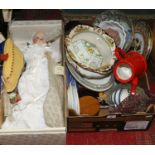 A box of miscellaneous pottery china and glasswares some C19th examples together with a boxed