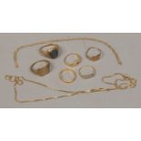 A collection of scrap gold jewellery including a 22ct wedding band (1.