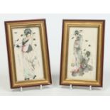 Two early 20th century Japanese miniature paintings on ivory of Geisha girls, signed, 15.5cm x 8cm.