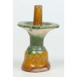 A Chinese Ming dynasty sancai glazed candle pricket, 14cm. Condition Report.