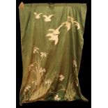 A large Japanese silk embroidered wall hanging.