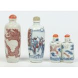 Three 19th century Chinese snuff bottles, one formed from two adjoined bottles,