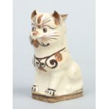 A 19th century Chinese cizhou glazed earthenware incense burner formed as a seated cat, 19cm.