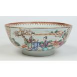 An 18th century Chinese bowl decorated in coloured enamels with Mandarin figures, 26cm diameter.