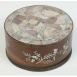 A 19th century Chinese cylindrical fitted games box with internal compartmented tray.