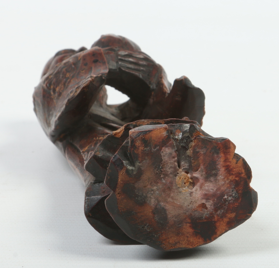 A 19th century Chinese carved and stained wood figure of a sage raised on associated carved - Image 3 of 4