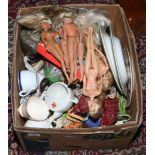 A box of mixed pottery, china and glass including feeding cups,