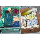 Two boxes of miscellaneous ceramics and glass to include Denby, Portmerion etc.