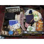 Two boxes of miscellaneous including Wedgwood blue and white, Poole, Denby,