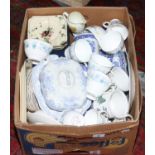 A box of mixed ceramics to include Colclough teaset, blue and white, Royal Doulton, Aynsley etc.