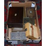 A collection of assorted boxes including cigar box,