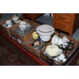 Four boxes of miscellaneous including mixed glassware, Royal Tudor pottery, ornaments etc.