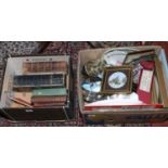 Two boxes of miscellaneous, ceramics, glass, books, framed prints to include Wedgwood,