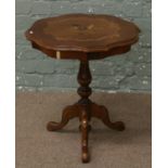 An Italian marquetry centre pedestal occasional table.