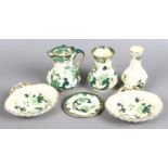 Six pieces of Masons Chartreuse pattern ceramics.